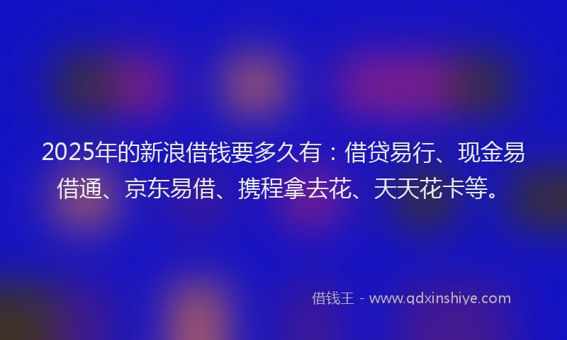 2025年的新浪借钱要多久有：借贷易行、现金易借通、京东易借、携程拿去花、天天花卡等。