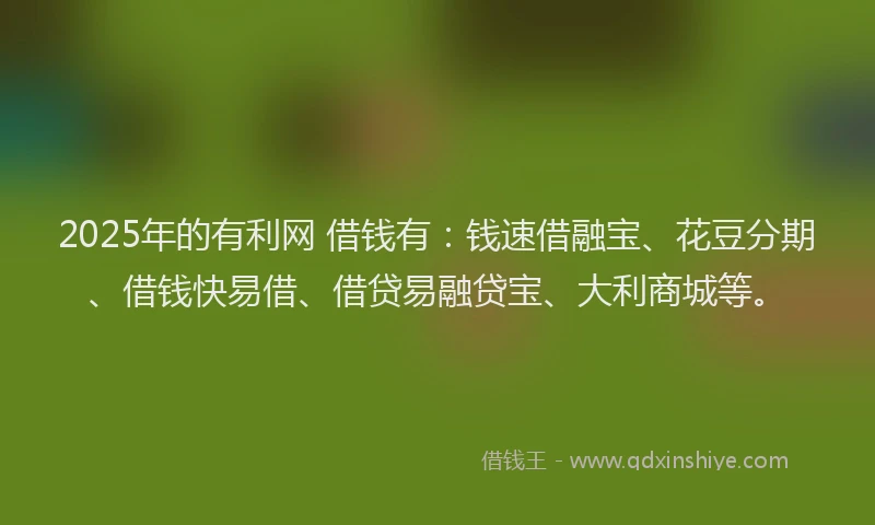 2025年的有利网 借钱有：钱速借融宝、花豆分期、借钱快易借、借贷易融贷宝、大利商城等。