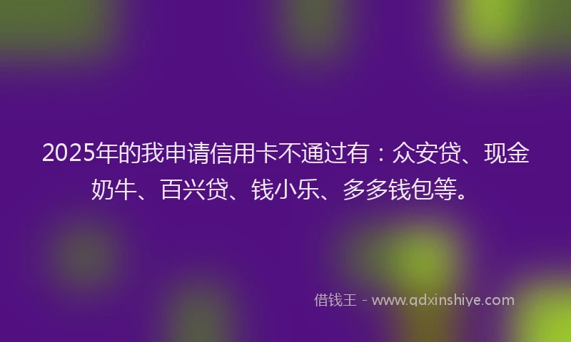 2025年的我申请信用卡不通过有：众安贷、现金奶牛、百兴贷、钱小乐、多多钱包等。