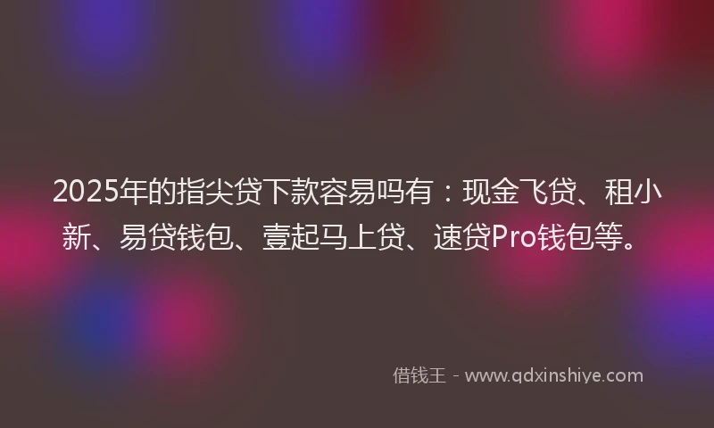 2025年的指尖贷下款容易吗有：现金飞贷、租小新、易贷钱包、壹起马上贷、速贷Pro钱包等。