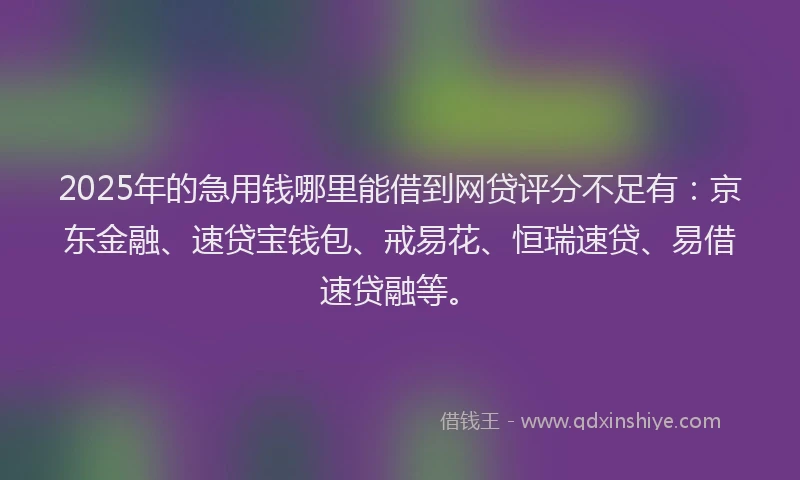 2025年的急用钱哪里能借到网贷评分不足有：京东金融、速贷宝钱包、戒易花、恒瑞速贷、易借速贷融等。