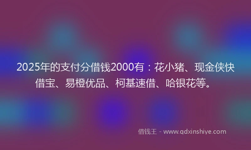 2025年的支付分借钱2000有：花小猪、现金侠快借宝、易橙优品、柯基速借、哈银花等。