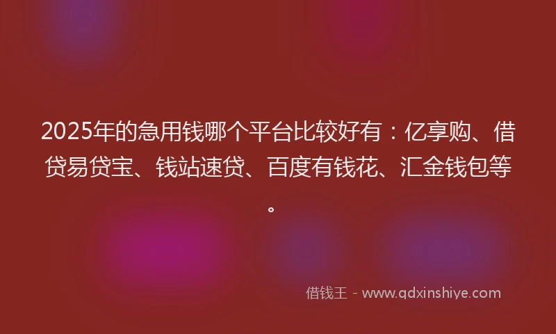 2025年的急用钱哪个平台比较好有：亿享购、借贷易贷宝、钱站速贷、百度有钱花、汇金钱包等。
