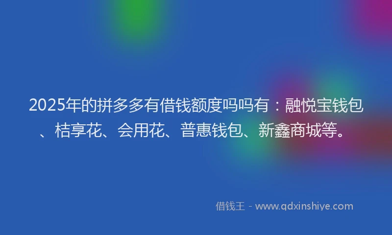 2025年的拼多多有借钱额度吗吗有：融悦宝钱包、桔享花、会用花、普惠钱包、新鑫商城等。