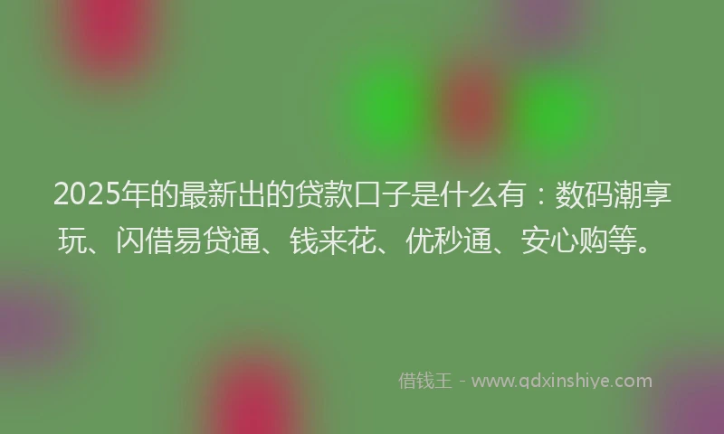 2025年的最新出的贷款口子是什么有：数码潮享玩、闪借易贷通、钱来花、优秒通、安心购等。