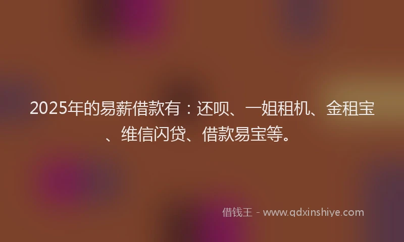 2025年的易薪借款有：还呗、一姐租机、金租宝、维信闪贷、借款易宝等。