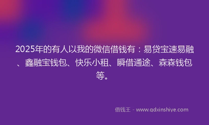 2025年的有人以我的微信借钱有：易贷宝速易融、鑫融宝钱包、快乐小租、瞬借通途、森森钱包等。