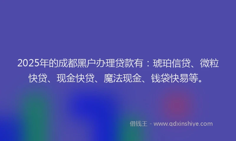 2025年的成都黑户办理贷款有：琥珀信贷、微粒快贷、现金快贷、魔法现金、钱袋快易等。