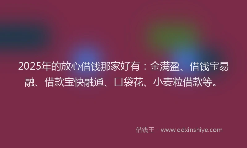 2025年的放心借钱那家好有：金满盈、借钱宝易融、借款宝快融通、口袋花、小麦粒借款等。