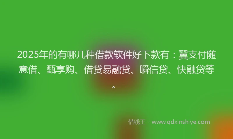 2025年的有哪几种借款软件好下款有：翼支付随意借、甄享购、借贷易融贷、瞬信贷、快融贷等。