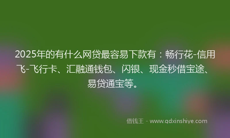 2025年的有什么网贷最容易下款有：畅行花-信用飞-飞行卡、汇融通钱包、闪银、现金秒借宝途、易贷通宝等。