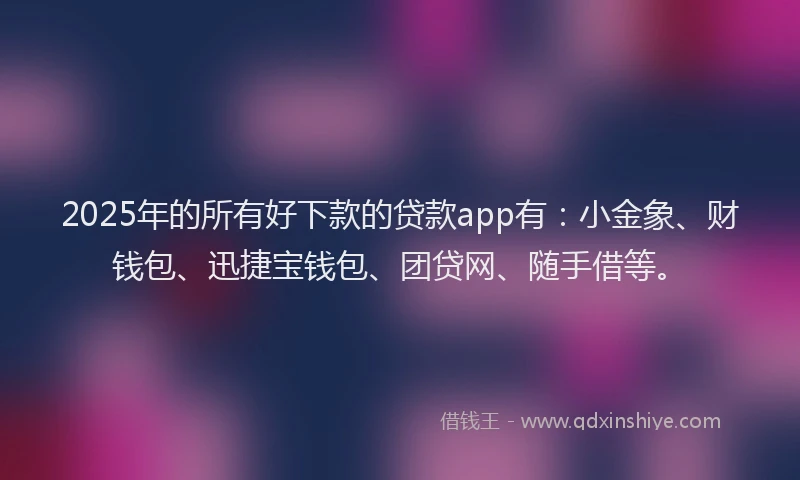 2025年的所有好下款的贷款app有：小金象、财钱包、迅捷宝钱包、团贷网、随手借等。