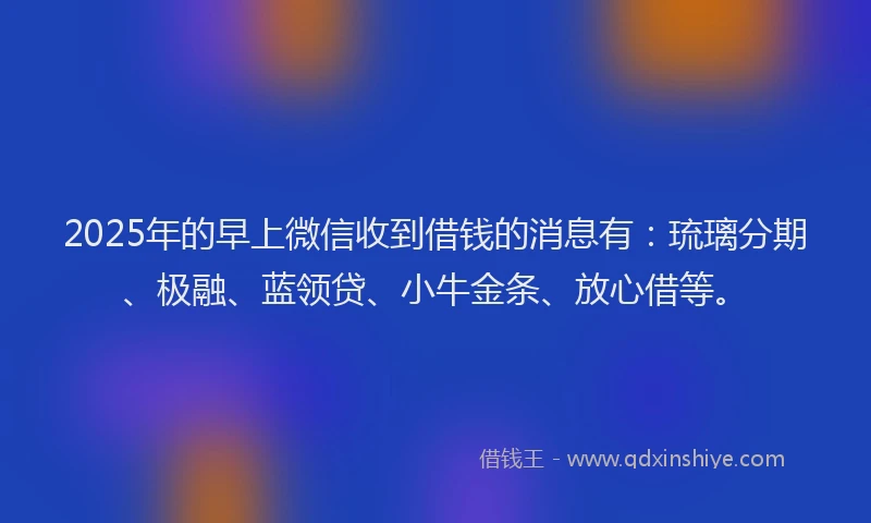 2025年的早上微信收到借钱的消息有：琉璃分期、极融、蓝领贷、小牛金条、放心借等。