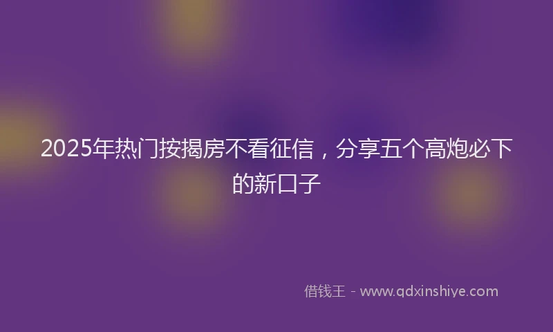 2025年热门按揭房不看征信，分享五个高炮必下的新口子