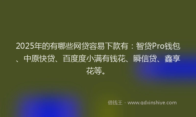 2025年的有哪些网贷容易下款有：智贷Pro钱包、中原快贷、百度度小满有钱花、瞬信贷、鑫享花等。
