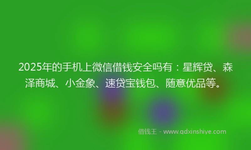 2025年的手机上微信借钱安全吗有：星辉贷、森泽商城、小金象、速贷宝钱包、随意优品等。