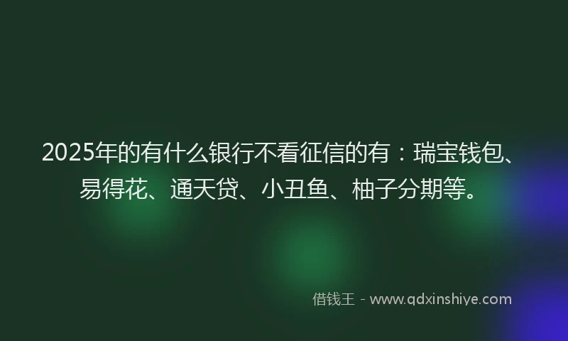 2025年的有什么银行不看征信的有：瑞宝钱包、易得花、通天贷、小丑鱼、柚子分期等。