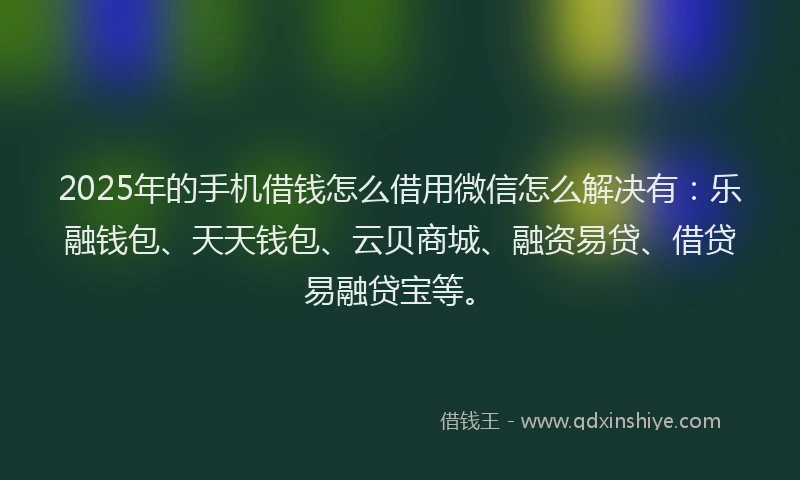 2025年的手机借钱怎么借用微信怎么解决有：乐融钱包、天天钱包、云贝商城、融资易贷、借贷易融贷宝等。