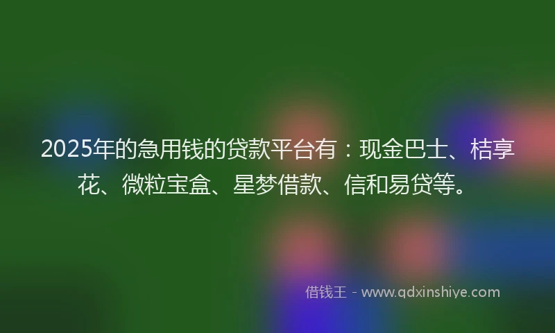 2025年的急用钱的贷款平台有：现金巴士、桔享花、微粒宝盒、星梦借款、信和易贷等。