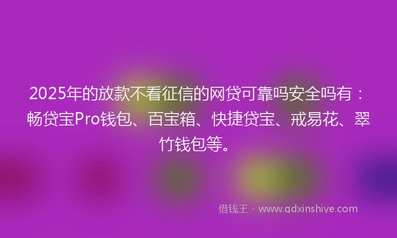 2025年的放款不看征信的网贷可靠吗安全吗有：畅贷宝Pro钱包、百宝箱、快捷贷宝、戒易花、翠竹钱包等。