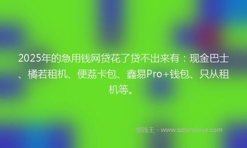 2025年的急用钱网贷花了贷不出来有：现金巴士、橘若租机、便荔卡包、鑫易Pro+钱包、只从租机等。