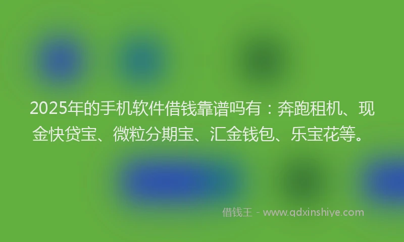 2025年的手机软件借钱靠谱吗有：奔跑租机、现金快贷宝、微粒分期宝、汇金钱包、乐宝花等。