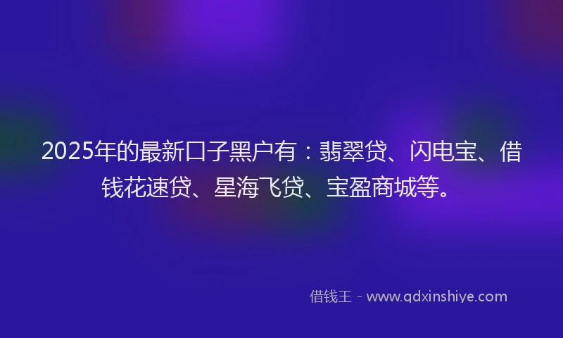 2025年的最新口子黑户有：翡翠贷、闪电宝、借钱花速贷、星海飞贷、宝盈商城等。