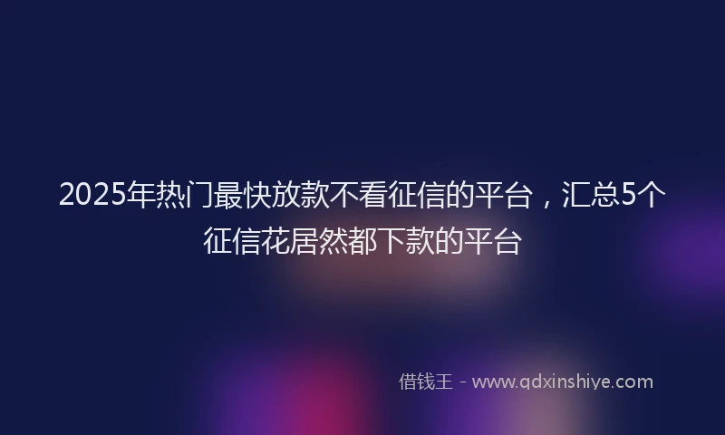 2025年热门最快放款不看征信的平台，汇总5个征信花居然都下款的平台
