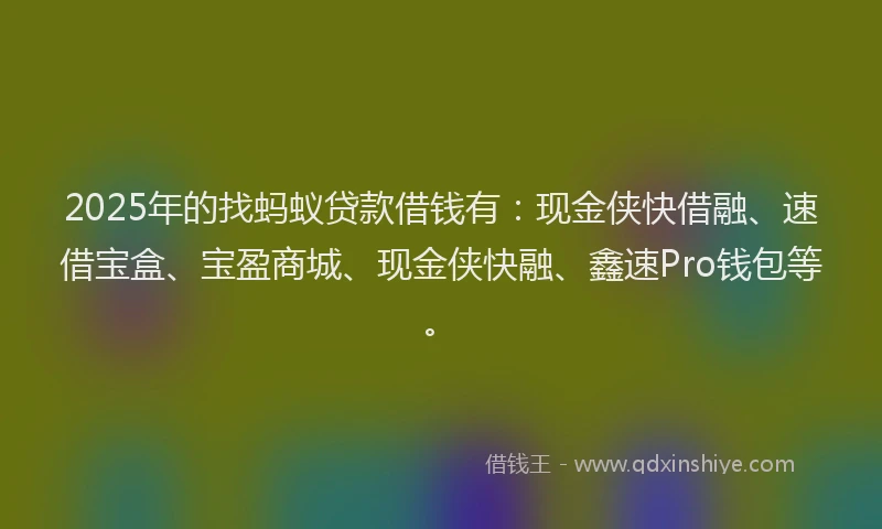 2025年的找蚂蚁贷款借钱有：现金侠快借融、速借宝盒、宝盈商城、现金侠快融、鑫速Pro钱包等。