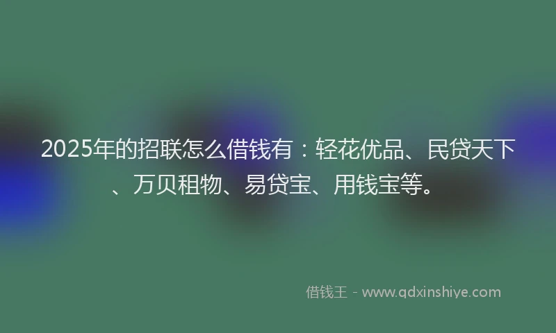 2025年的招联怎么借钱有：轻花优品、民贷天下、万贝租物、易贷宝、用钱宝等。