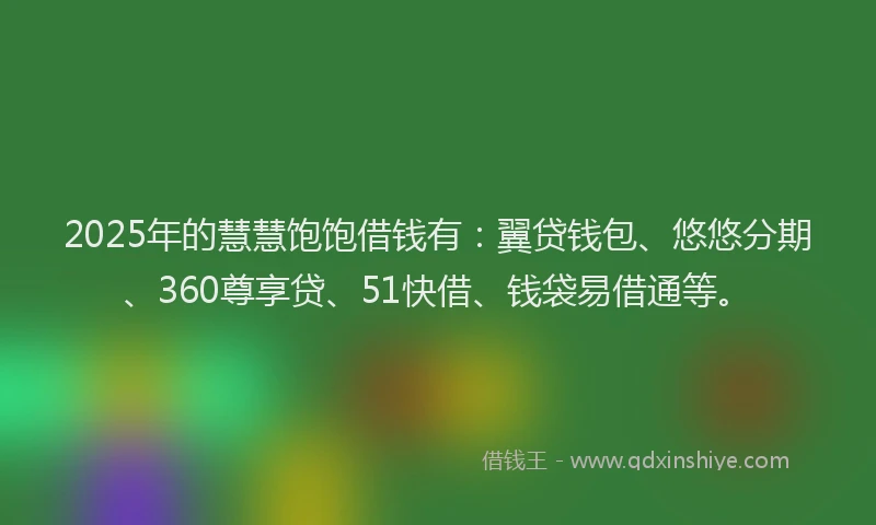 2025年的慧慧饱饱借钱有：翼贷钱包、悠悠分期、360尊享贷、51快借、钱袋易借通等。