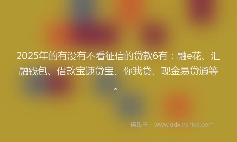 2025年的有没有不看征信的贷款6有：融e花、汇融钱包、借款宝速贷宝、你我贷、现金易贷通等。