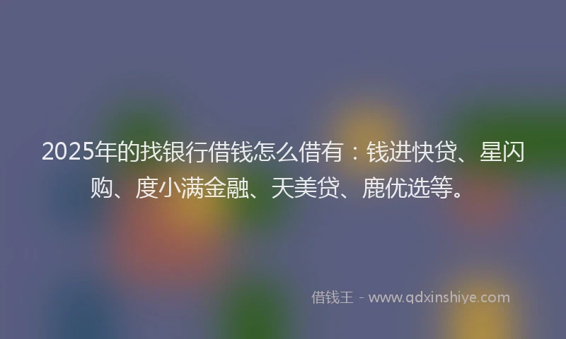 2025年的找银行借钱怎么借有：钱进快贷、星闪购、度小满金融、天美贷、鹿优选等。