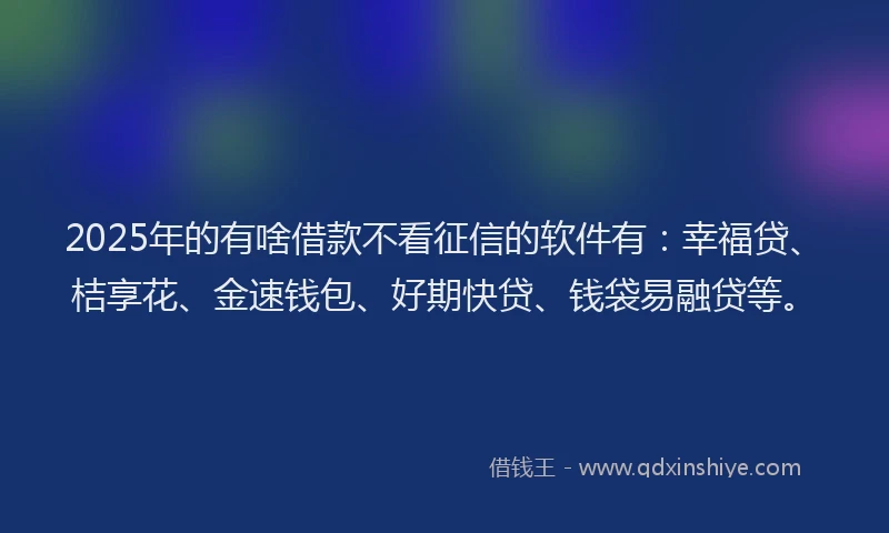 2025年的有啥借款不看征信的软件有：幸福贷、桔享花、金速钱包、好期快贷、钱袋易融贷等。