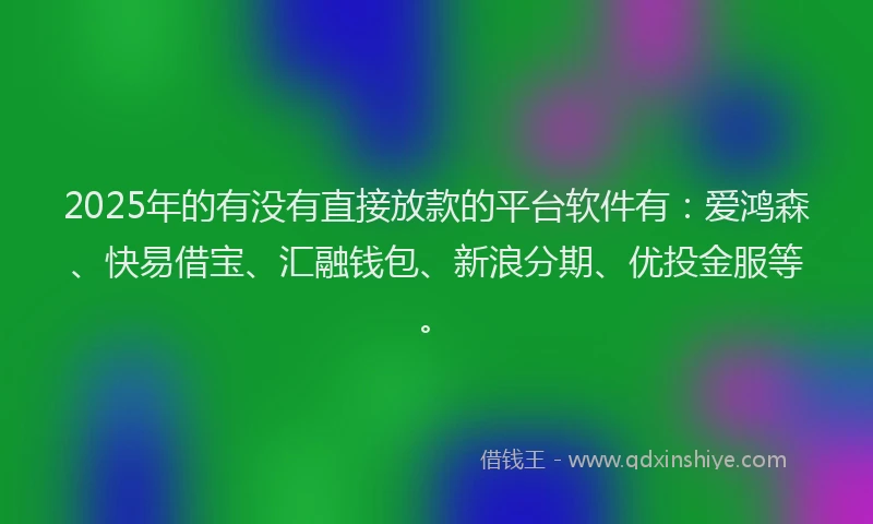 2025年的有没有直接放款的平台软件有：爱鸿森、快易借宝、汇融钱包、新浪分期、优投金服等。
