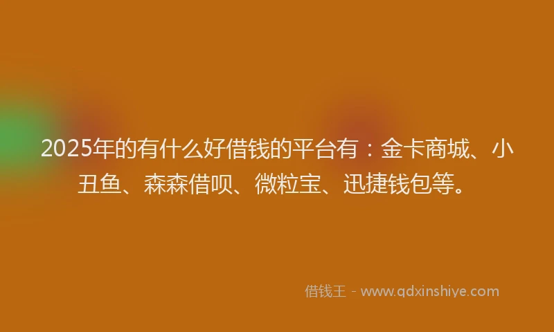 2025年的有什么好借钱的平台有：金卡商城、小丑鱼、森森借呗、微粒宝、迅捷钱包等。