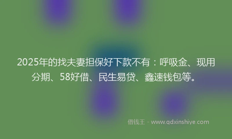 2025年的找夫妻担保好下款不有：呼吸金、现用分期、58好借、民生易贷、鑫速钱包等。