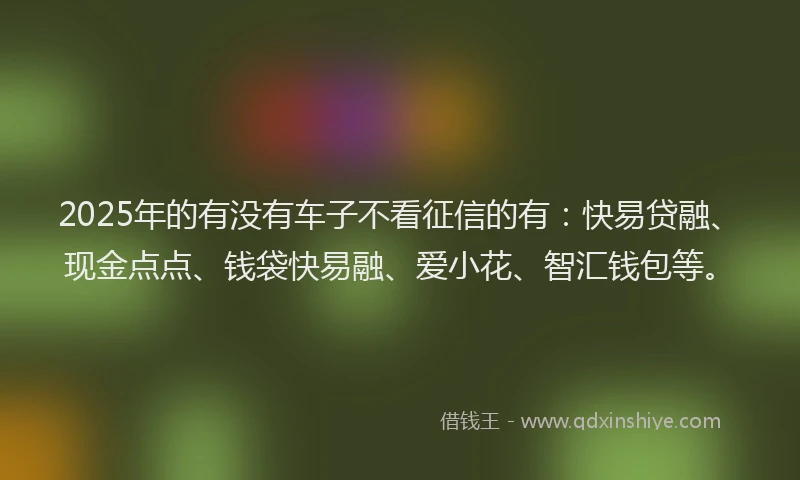 2025年的有没有车子不看征信的有：快易贷融、现金点点、钱袋快易融、爱小花、智汇钱包等。