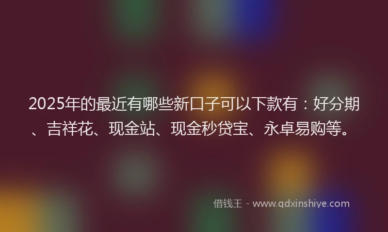 2025年的最近有哪些新口子可以下款有：好分期、吉祥花、现金站、现金秒贷宝、永卓易购等。