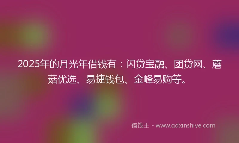 2025年的月光年借钱有：闪贷宝融、团贷网、蘑菇优选、易捷钱包、金峰易购等。