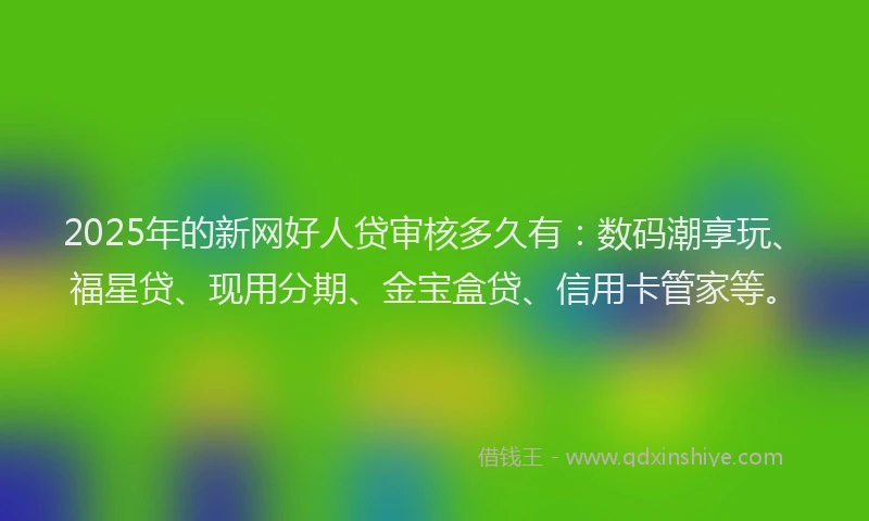 2025年的新网好人贷审核多久有：数码潮享玩、福星贷、现用分期、金宝盒贷、信用卡管家等。