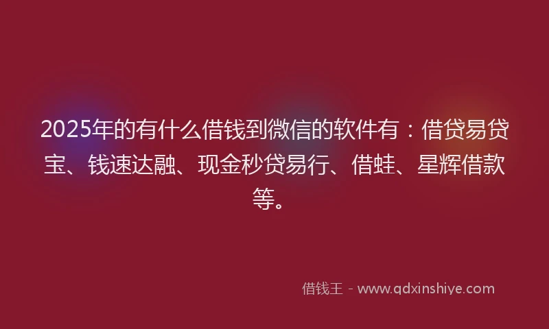2025年的有什么借钱到微信的软件有：借贷易贷宝、钱速达融、现金秒贷易行、借蛙、星辉借款等。