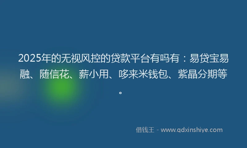 2025年的无视风控的贷款平台有吗有：易贷宝易融、随信花、薪小用、哆来米钱包、紫晶分期等。