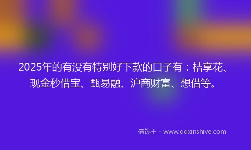 2025年的有没有特别好下款的口子有：桔享花、现金秒借宝、甄易融、沪商财富、想借等。