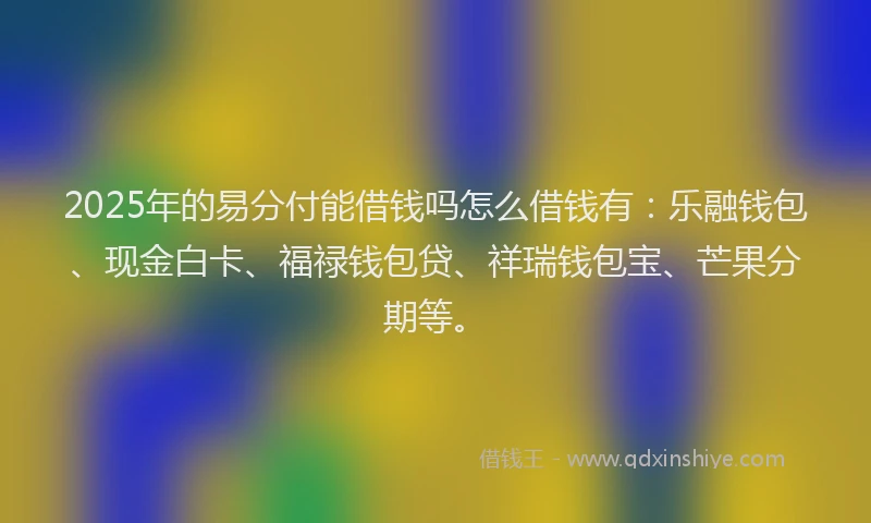 2025年的易分付能借钱吗怎么借钱有：乐融钱包、现金白卡、福禄钱包贷、祥瑞钱包宝、芒果分期等。