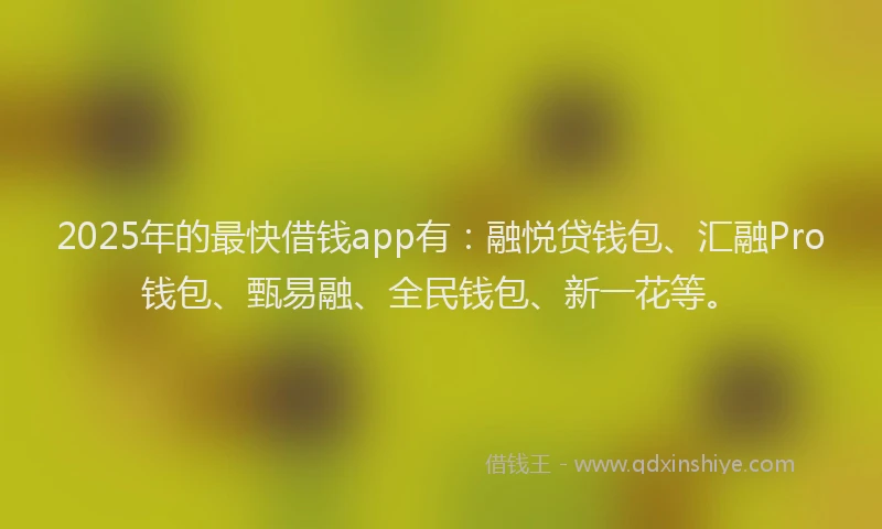 2025年的最快借钱app有：融悦贷钱包、汇融Pro钱包、甄易融、全民钱包、新一花等。