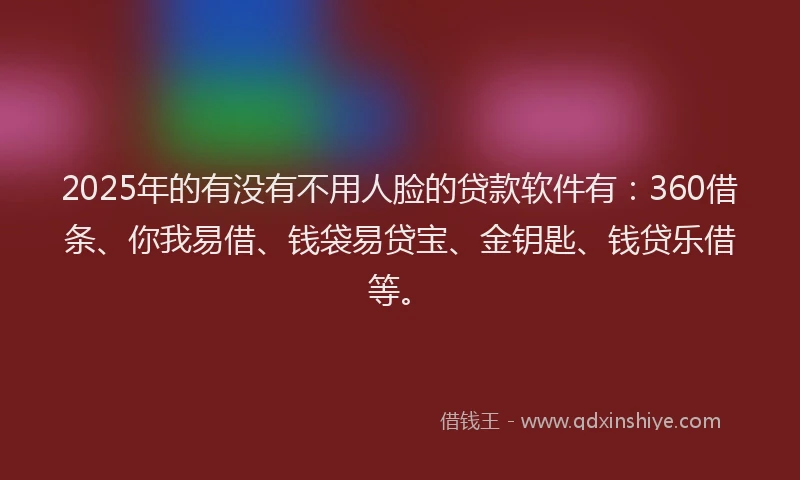 2025年的有没有不用人脸的贷款软件有：360借条、你我易借、钱袋易贷宝、金钥匙、钱贷乐借等。