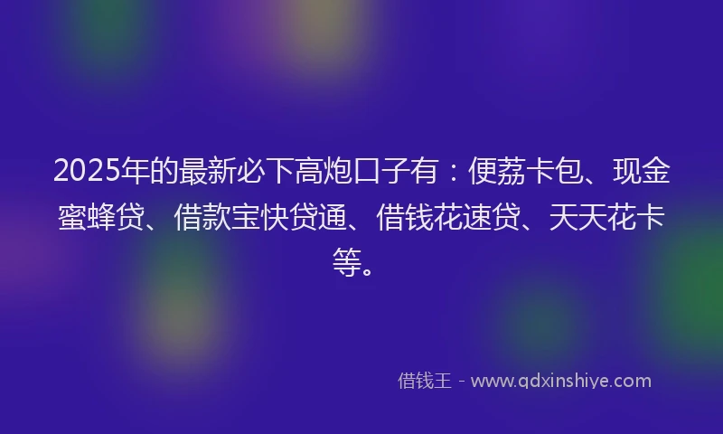 2025年的最新必下高炮口子有：便荔卡包、现金蜜蜂贷、借款宝快贷通、借钱花速贷、天天花卡等。