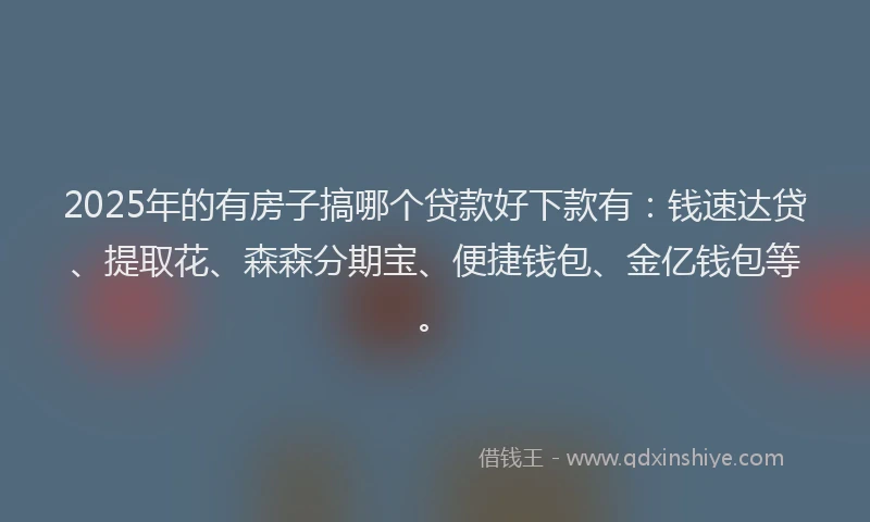 2025年的有房子搞哪个贷款好下款有：钱速达贷、提取花、森森分期宝、便捷钱包、金亿钱包等。