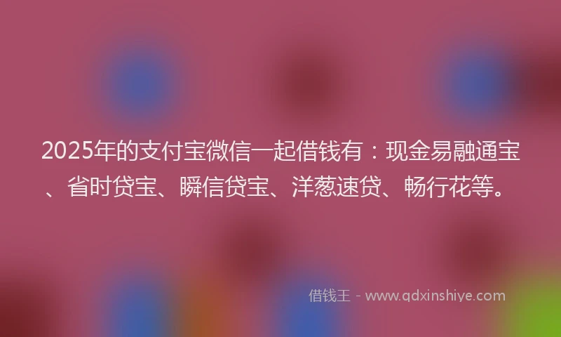 2025年的支付宝微信一起借钱有：现金易融通宝、省时贷宝、瞬信贷宝、洋葱速贷、畅行花等。